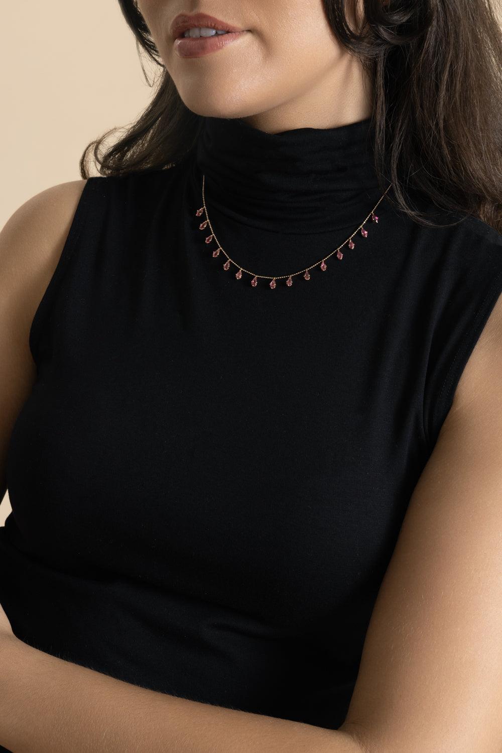 Pink Tourmaline Floating Necklace-ROSE GOLD-JEWELRYFINE JEWELNECKLACE O-GRAZIELA