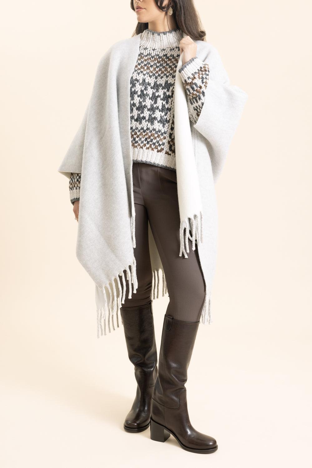 Reversible Double Knit Poncho-PEARLPAN-O/S-CLOTHINGTOPPONCHO-BRUNELLO CUCINELLI