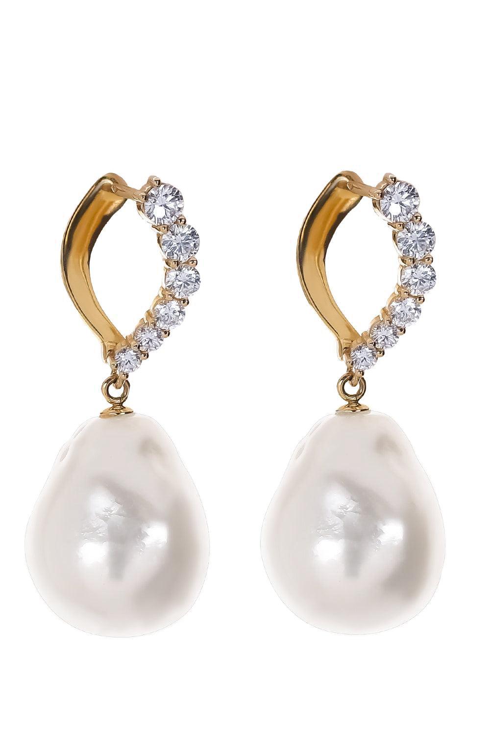 Diamond Pearl Earrings-YELLOW GOLD-JEWELRYFINE JEWELEARRING-BAGGINS