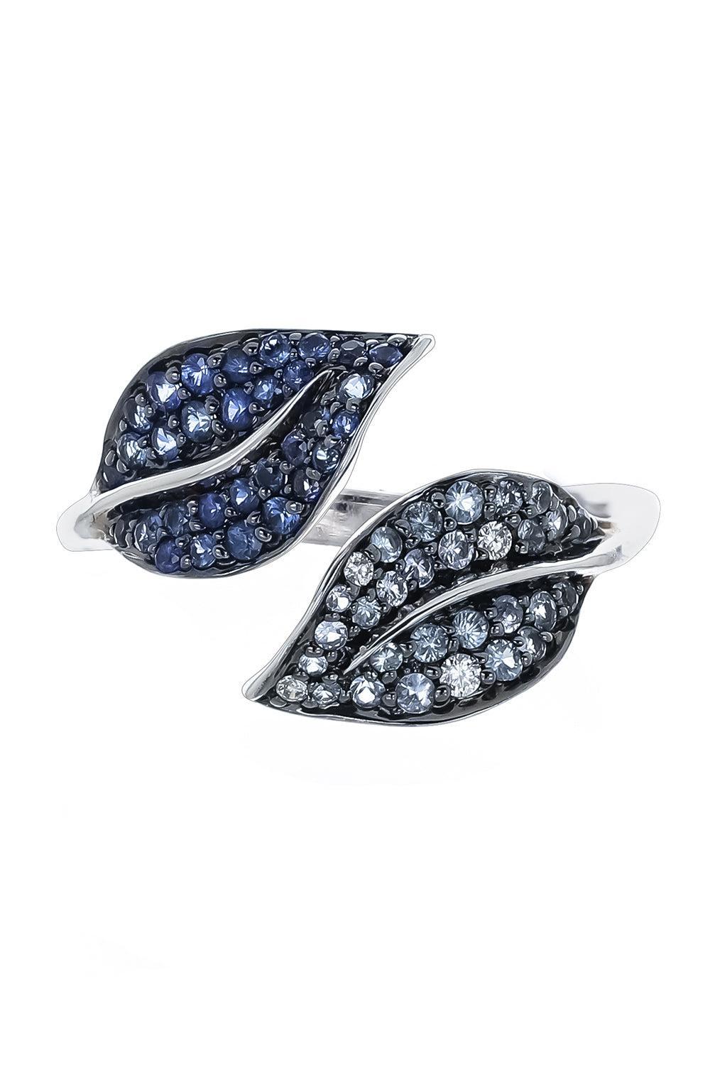 White Diamond Blue Sapphire Garden Ring-WHITE GOLD-7-JEWELRYFINE JEWELRING-STEFERE