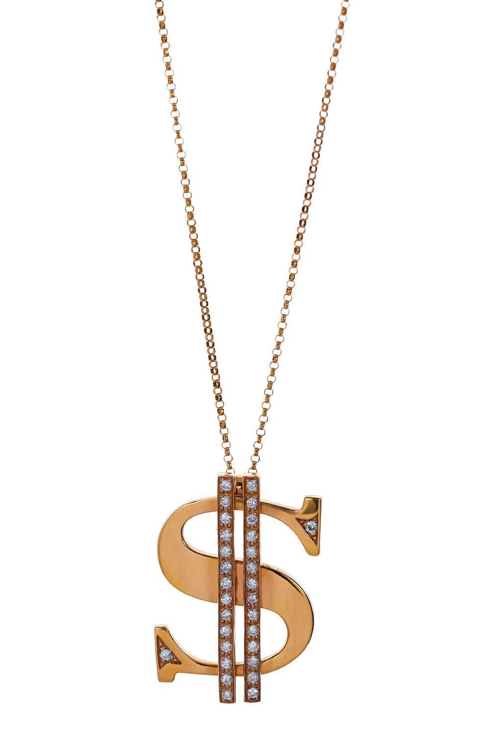 Diamond Dollar Sign Necklace-YELLOW GOLD-JEWELRYFINE JEWELNECKLACE O-STEFERE