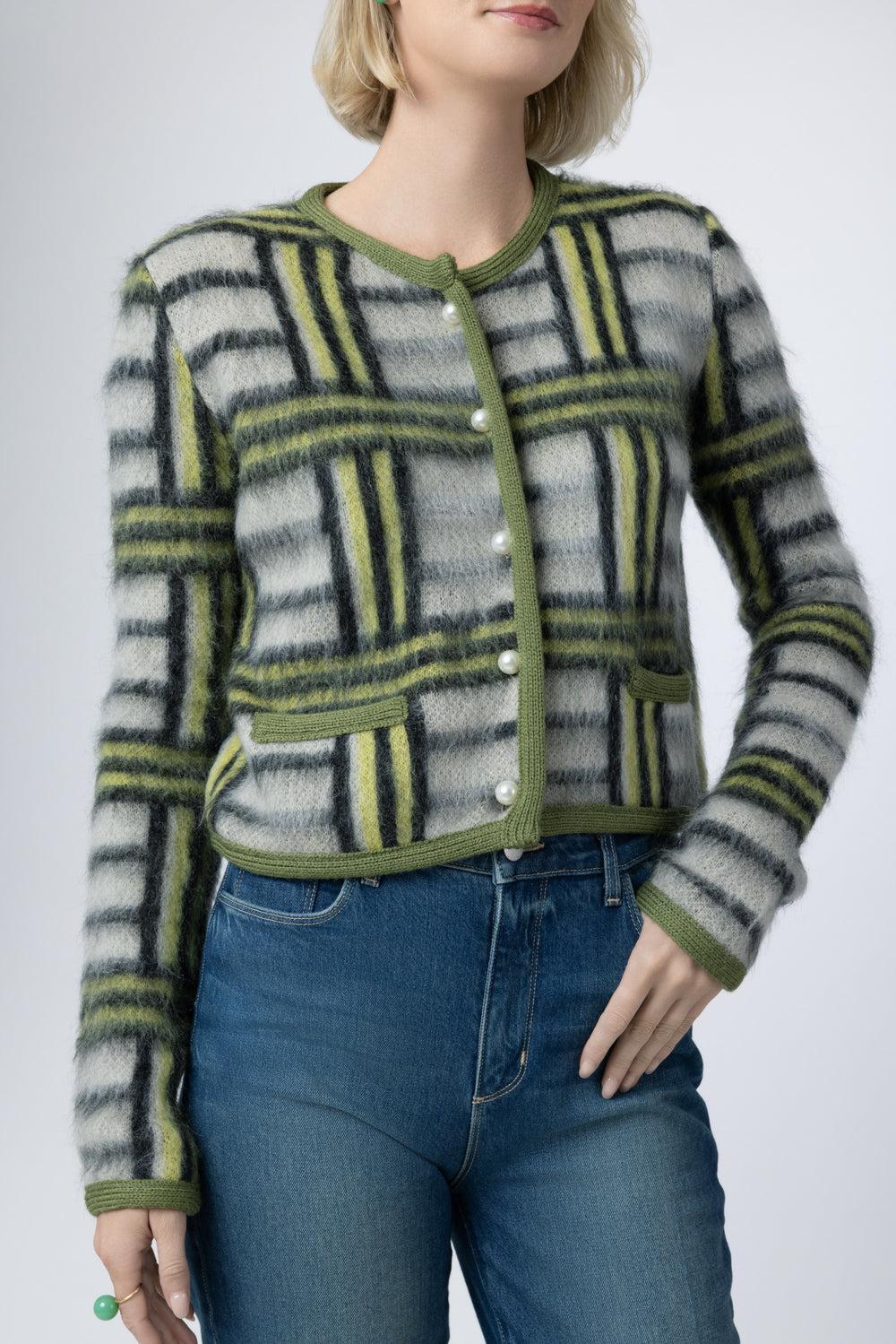  Check Cardigan-GREEN-XXS-CLOTHINGTOPCARDIGAN-LA DOUBLEJ 