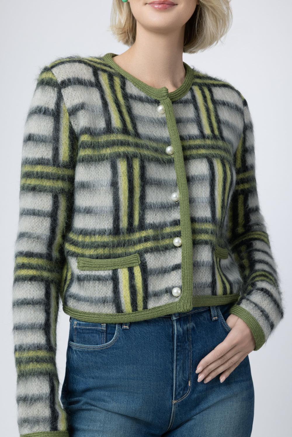  Check Cardigan-GREEN-XXS-CLOTHINGTOPCARDIGAN-LA DOUBLEJ 