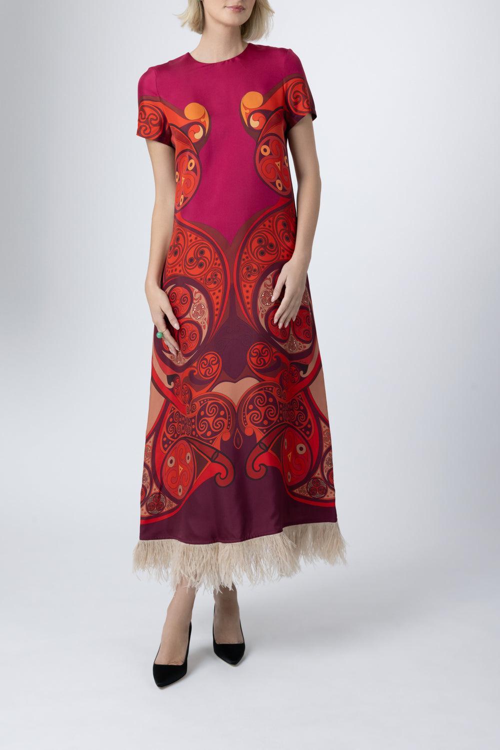 Feather Swing Dress - Alchemy Placee-RED-38-CLOTHINGDRESSEVENING-LA DOUBLEJ