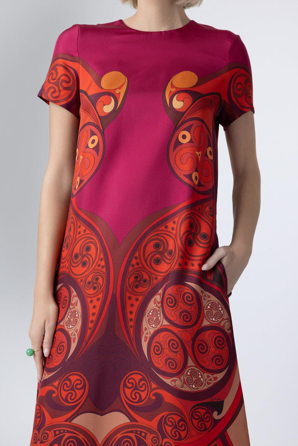Feather Swing Dress - Alchemy Placee-RED-38-CLOTHINGDRESSEVENING-LA DOUBLEJ