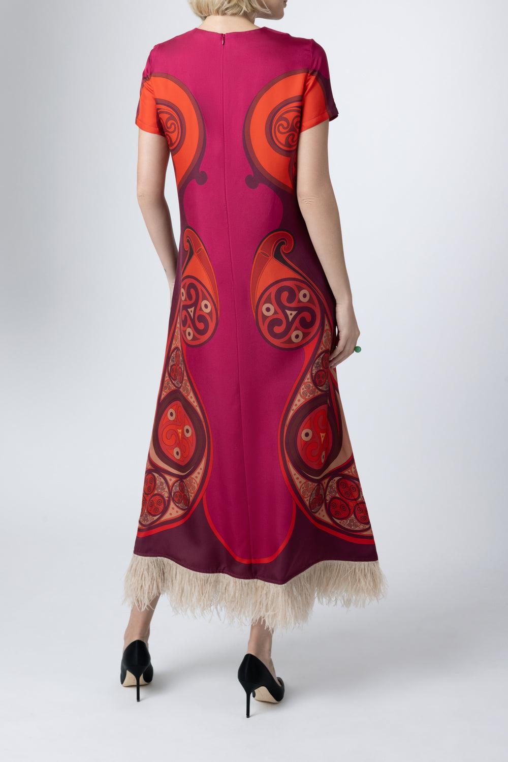 Feather Swing Dress - Alchemy Placee-RED-38-CLOTHINGDRESSEVENING-LA DOUBLEJ