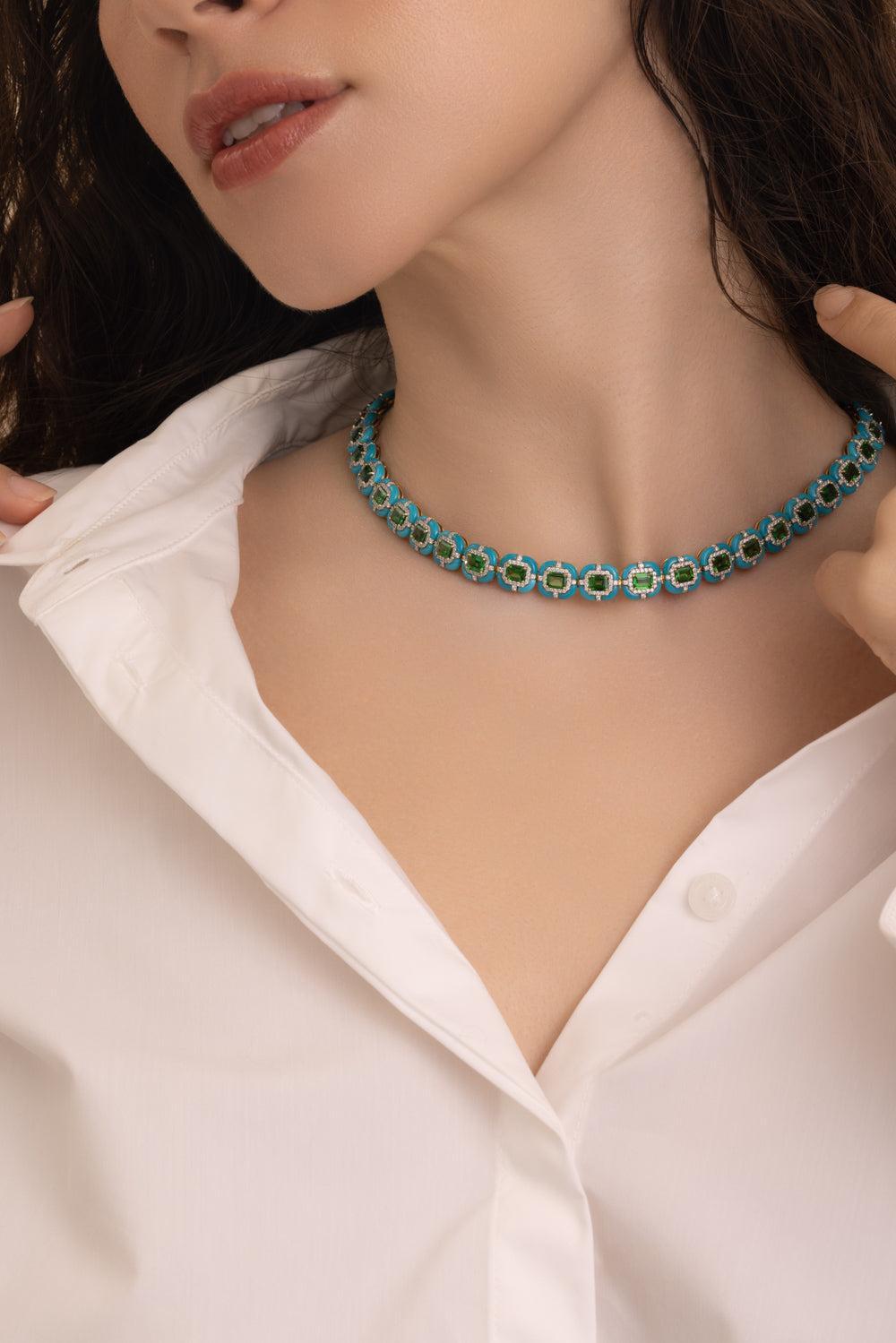 Tsavorite Turquoise Diamond Necklace-YELLOW GOLD-JEWELRYFINE JEWELNECKLACE O-STEFERE