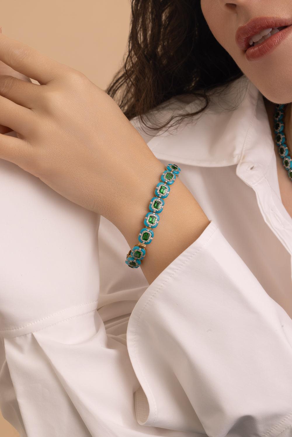 Tsavorite Turquoise Bracelet-YELLOW GOLD-JEWELRYFINE JEWELBRACELET O-STEFERE