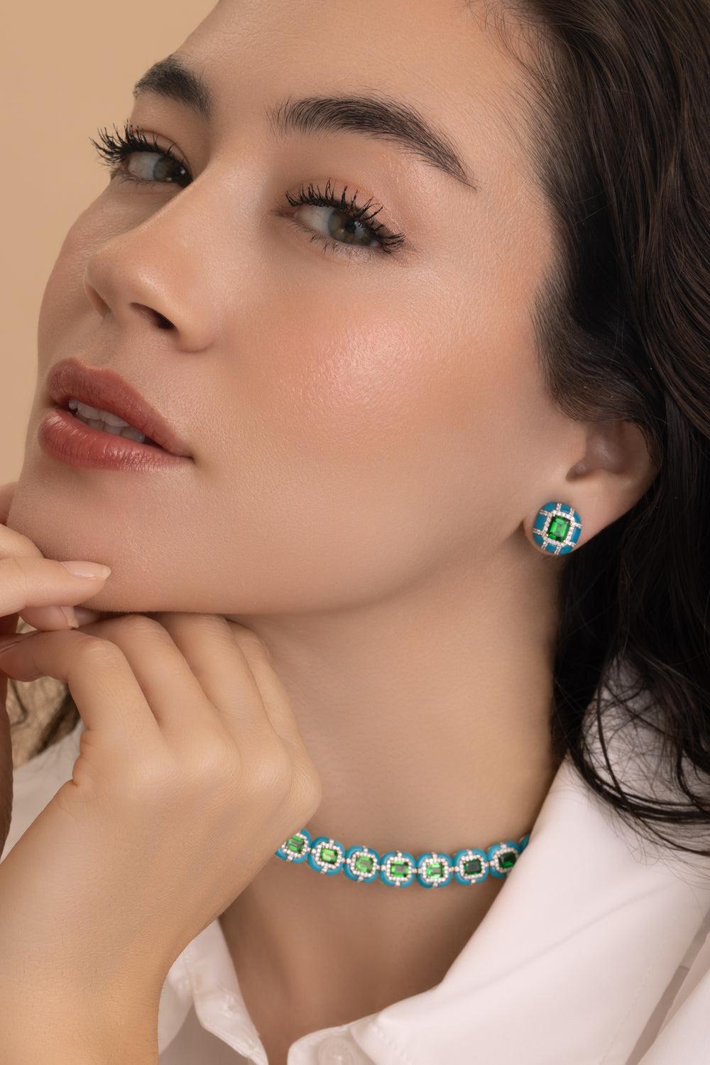 Tsavorite Turquoise Diamond Earrings-WHITE GOLD-JEWELRYFINE JEWELEARRING-STEFERE