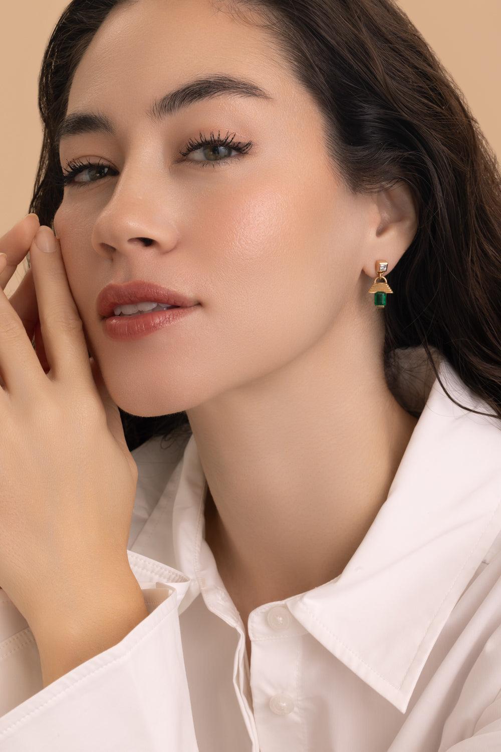 Emerald Escalier Large Drop Earrings-YELLOW GOLD-JEWELRYFINE JEWELEARRING-AZLEE