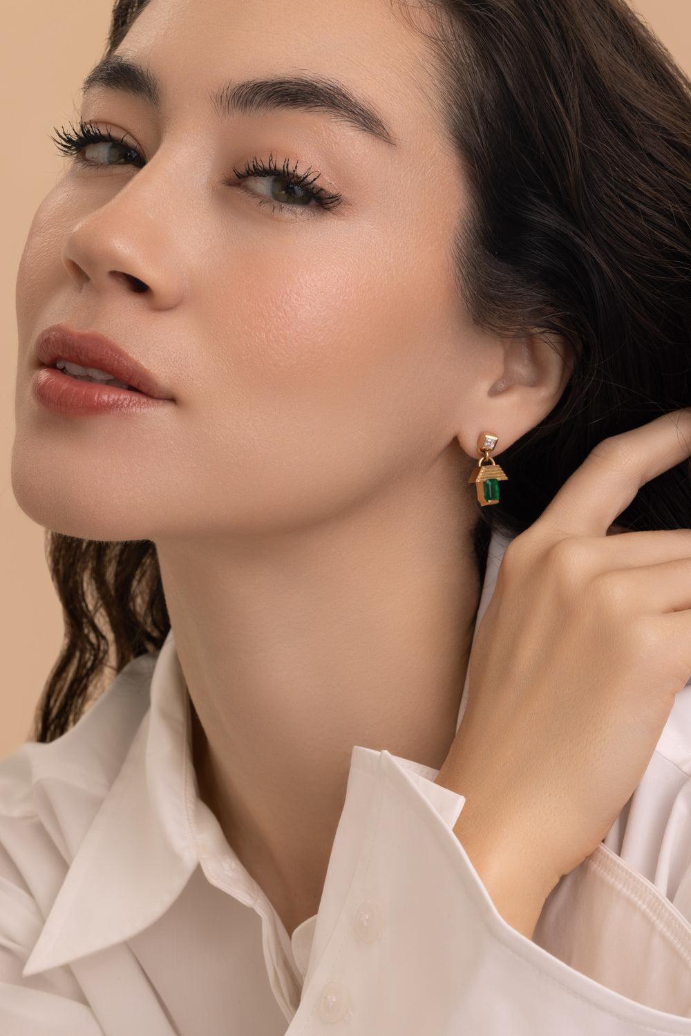 Emerald Escalier Large Drop Earrings-YELLOW GOLD-JEWELRYFINE JEWELEARRING-AZLEE