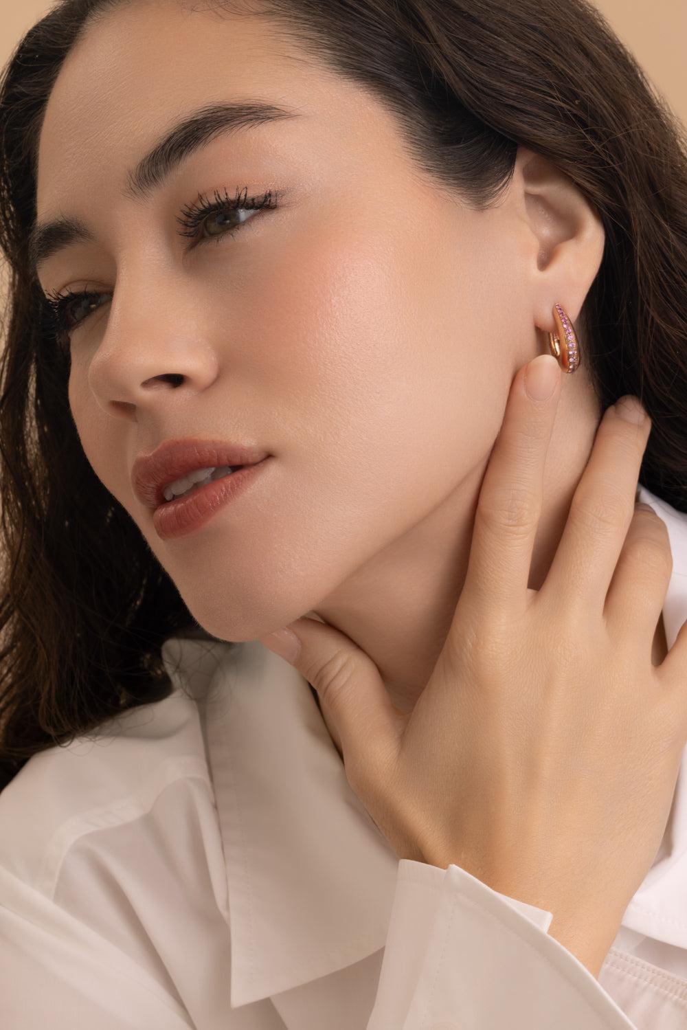 Pink Sapphire Icon Earrings-ROSE GOLD-JEWELRYFINE JEWELEARRING-ANANYA