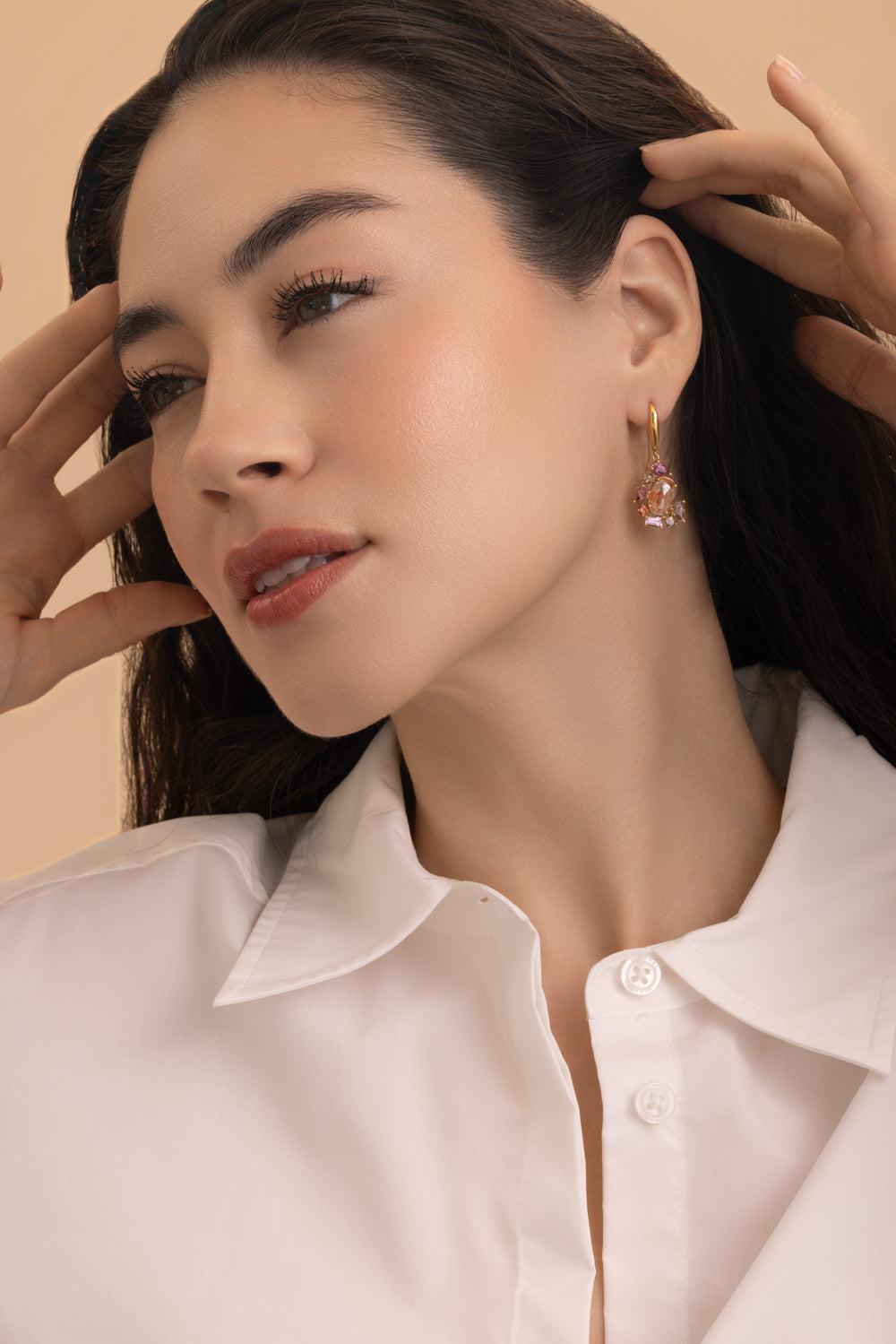 Diamond Geometric Organic Sunset Dangle Earrings-YELLOW GOLD-JEWELRYFINE JEWELEARRING-MEREDITH YOUNG