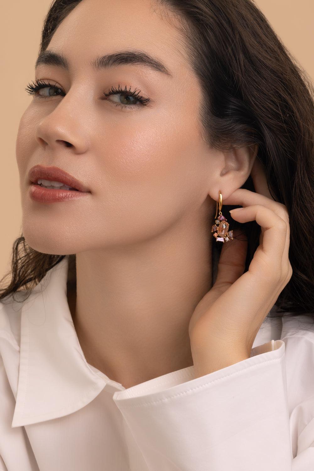 Diamond Geometric Organic Sunset Dangle Earrings-YELLOW GOLD-JEWELRYFINE JEWELEARRING-MEREDITH YOUNG