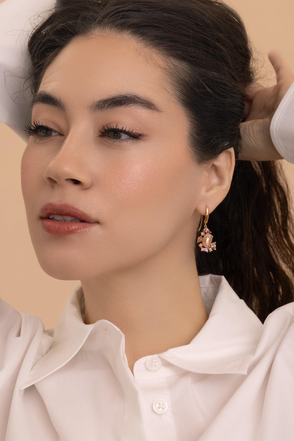 Diamond Geometric Organic Sunset Dangle Earrings-YELLOW GOLD-JEWELRYFINE JEWELEARRING-MEREDITH YOUNG