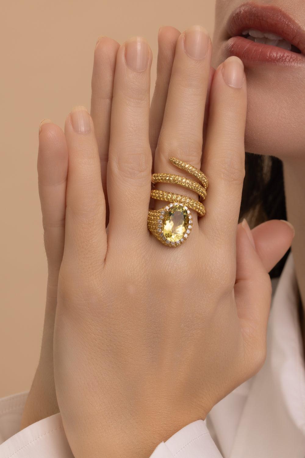 Yellow Sapphire Lemon Quartz Ring-YELLOW GOLD-7-JEWELRYFINE JEWELRING-STEFERE