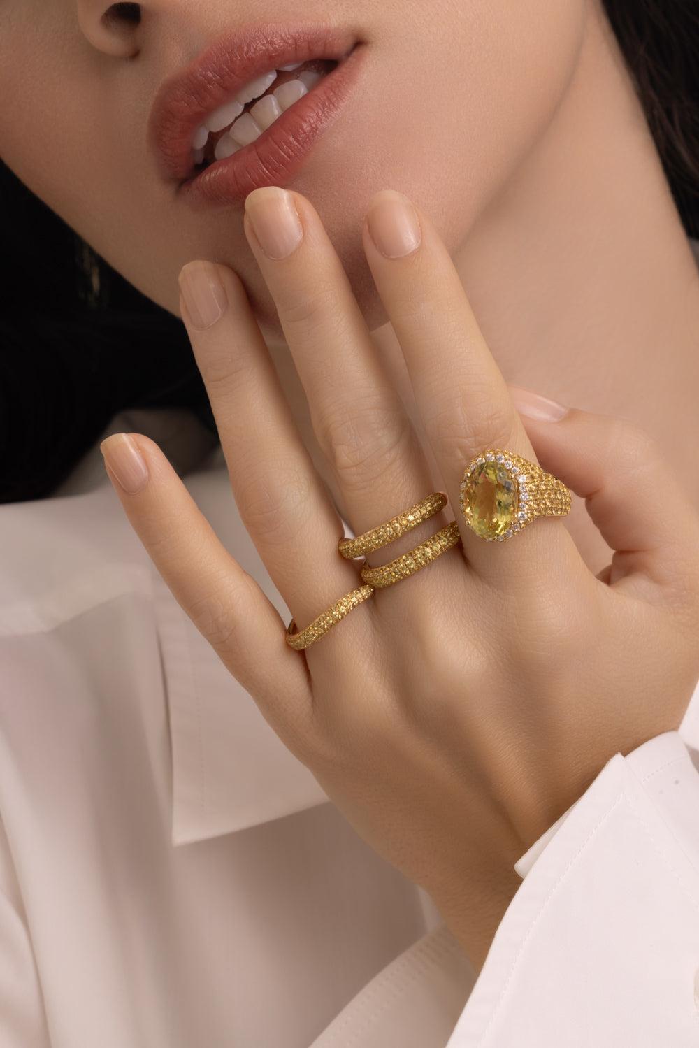 Yellow Sapphire Lemon Quartz Ring-YELLOW GOLD-7-JEWELRYFINE JEWELRING-STEFERE