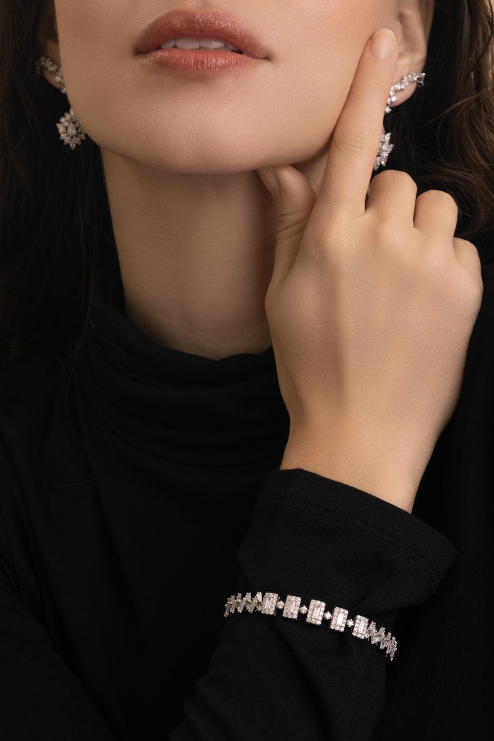 Diamond Baguette Y-Couture Tapper Bracelet-WHITE GOLD-JEWELRYFINE JEWELBRACELET O-YEPREM JEWELLERY