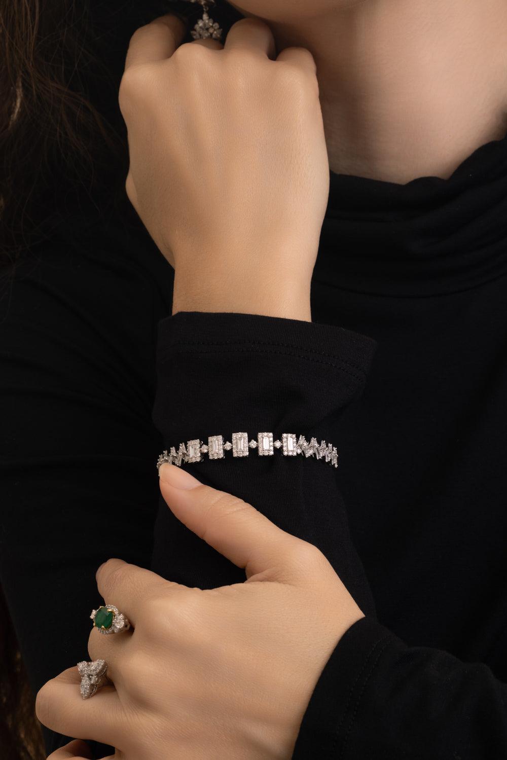 Diamond Baguette Y-Couture Tapper Bracelet-WHITE GOLD-JEWELRYFINE JEWELBRACELET O-YEPREM JEWELLERY