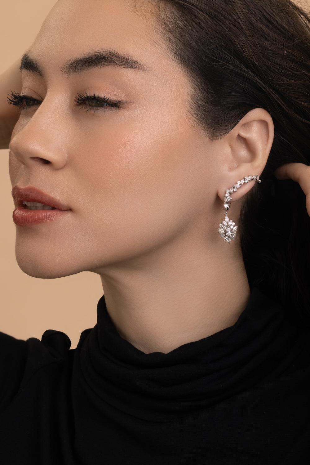 Diamond Crawler Y-Couture Drop Earrings-WHITE GOLD-JEWELRYFINE JEWELEARRING-YEPREM JEWELLERY