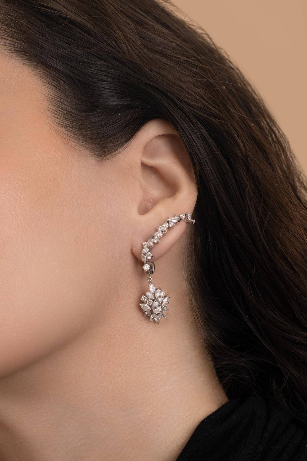 Diamond Crawler Y-Couture Drop Earrings-WHITE GOLD-JEWELRYFINE JEWELEARRING-YEPREM JEWELLERY