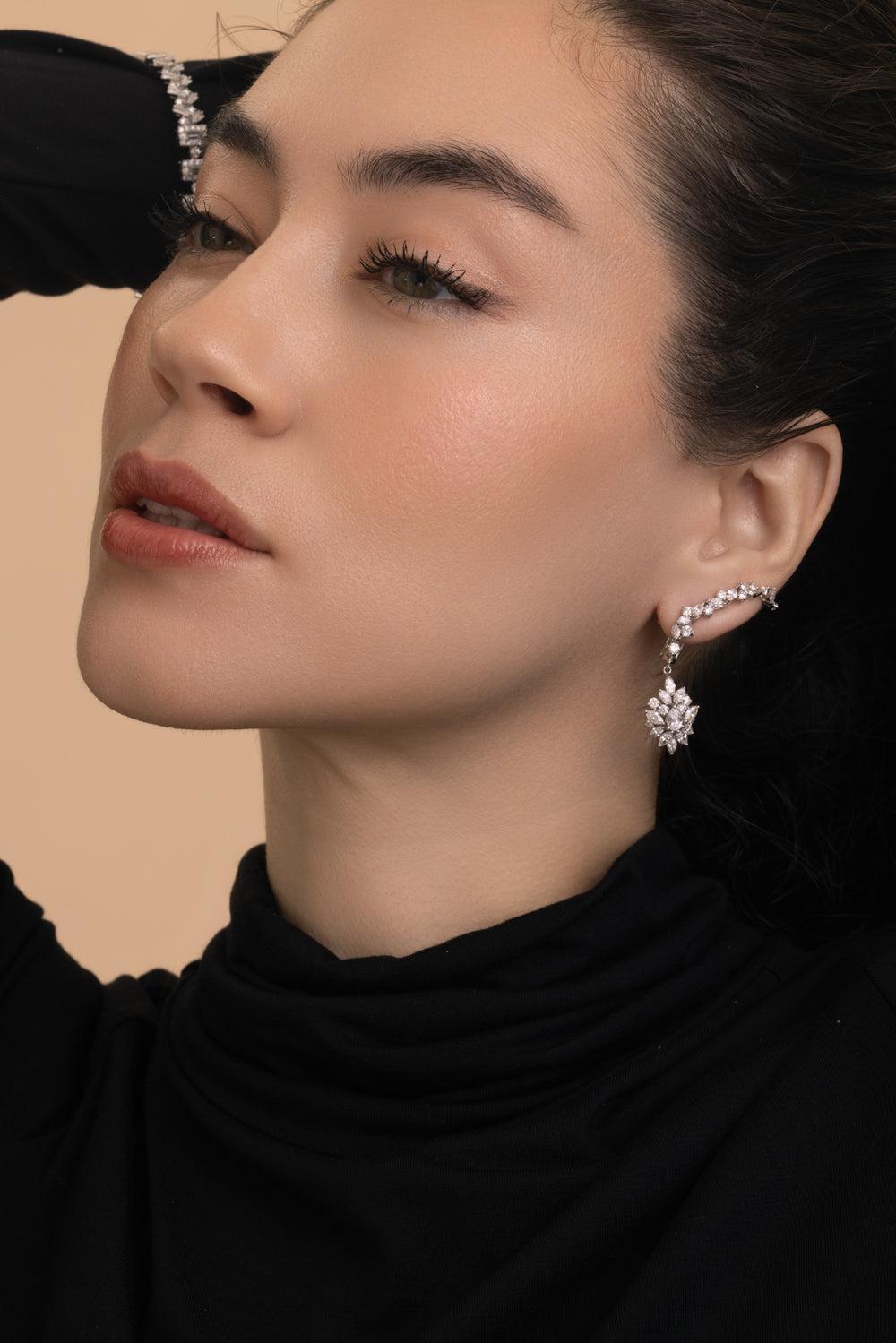 Diamond Crawler Y-Couture Drop Earrings-WHITE GOLD-JEWELRYFINE JEWELEARRING-YEPREM JEWELLERY