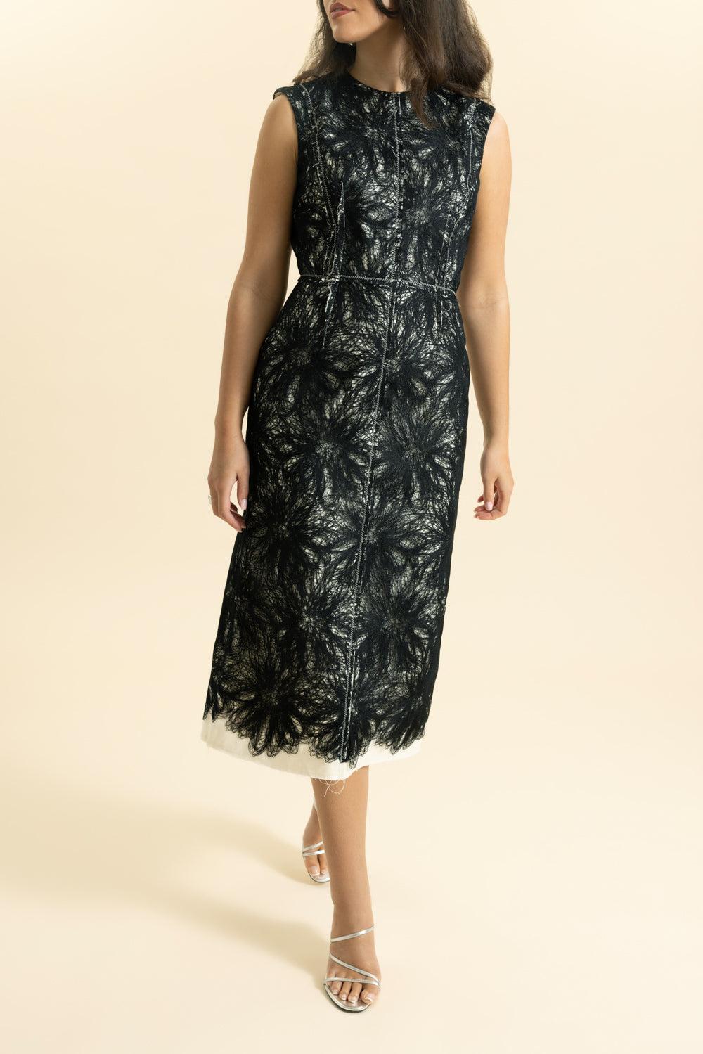 Sleeveless Thread Midi Dress-BLACK-2-CLOTHINGDRESSCOCKTAIL-ERDEM