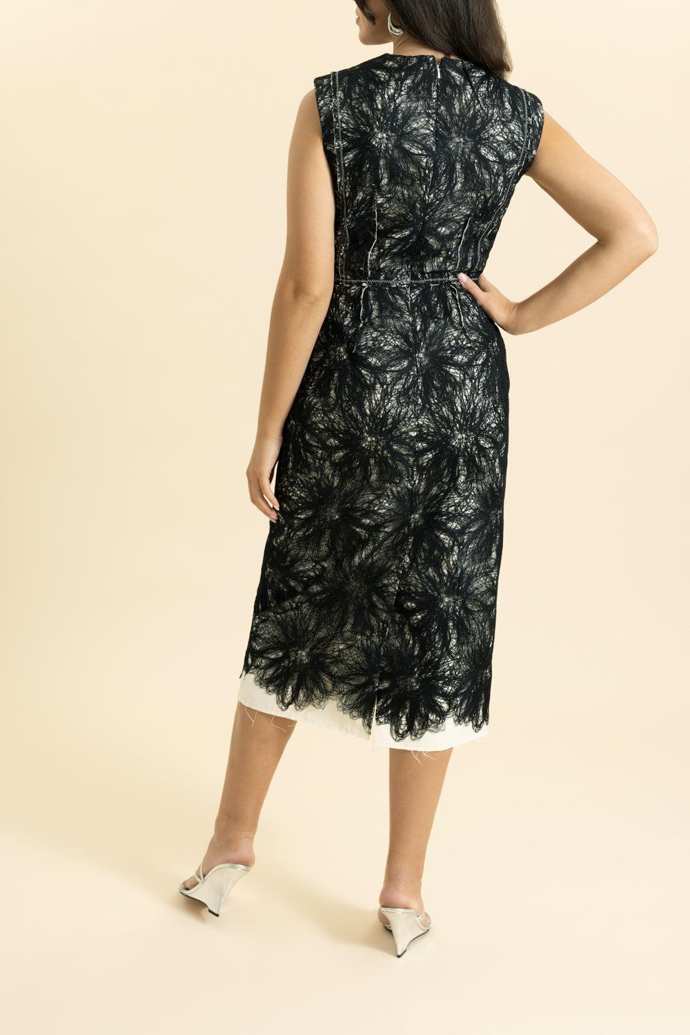 Sleeveless Thread Midi Dress-BLACK-2-CLOTHINGDRESSCOCKTAIL-ERDEM