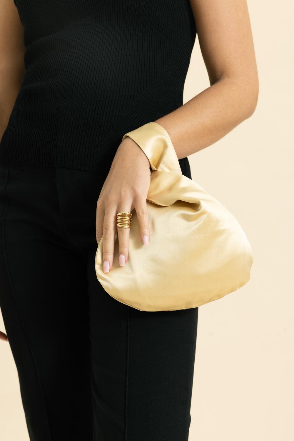 Nexus Satin Clutch - Champagne-CHAMPAGNE-HANDBAGCLUTCHES-MARY SMALLWOOD