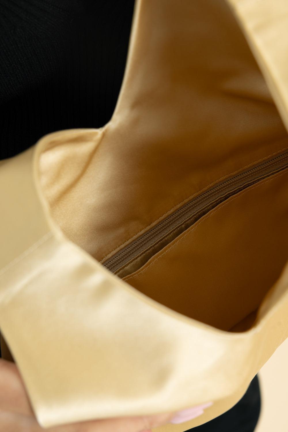 Nexus Satin Clutch - Champagne-CHAMPAGNE-HANDBAGCLUTCHES-MARY SMALLWOOD