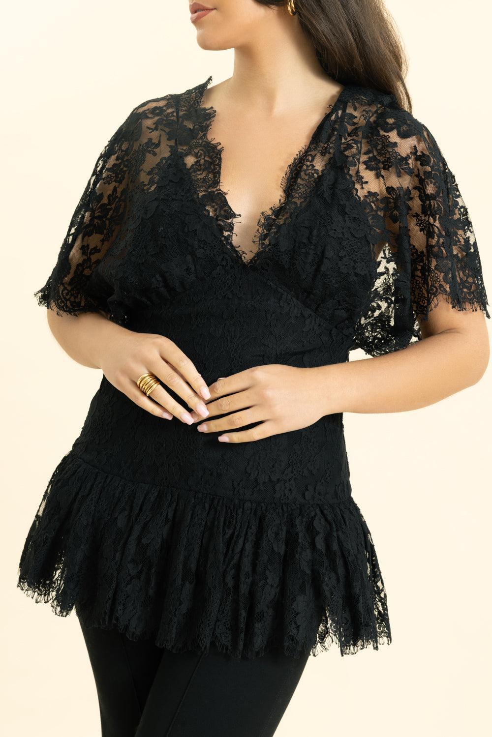 Fitted Ruffle Lace Top-BLACK-38-CLOTHINGTOPBLOUSE-CHLOÉ