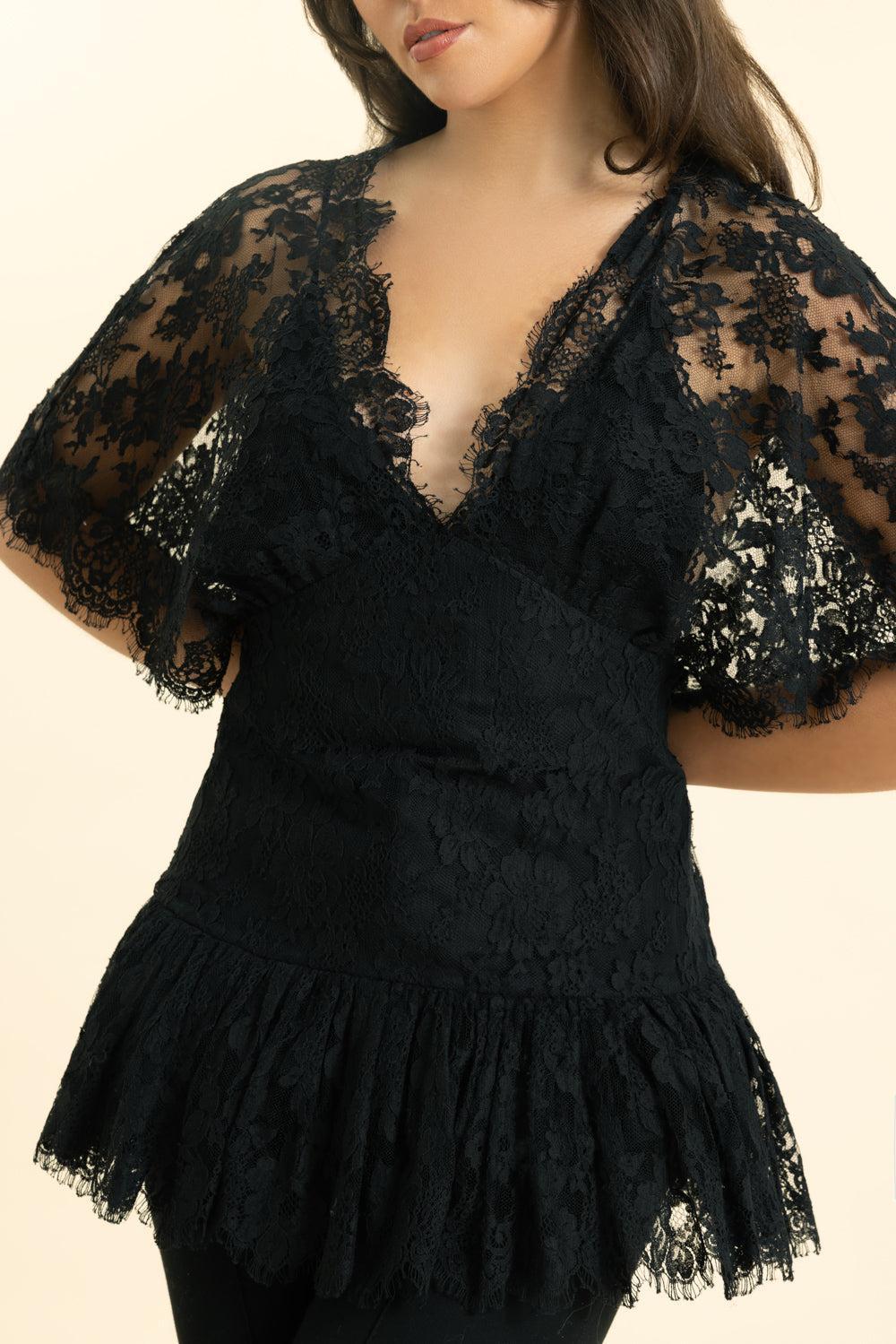 Fitted Ruffle Lace Top-BLACK-38-CLOTHINGTOPBLOUSE-CHLOÉ