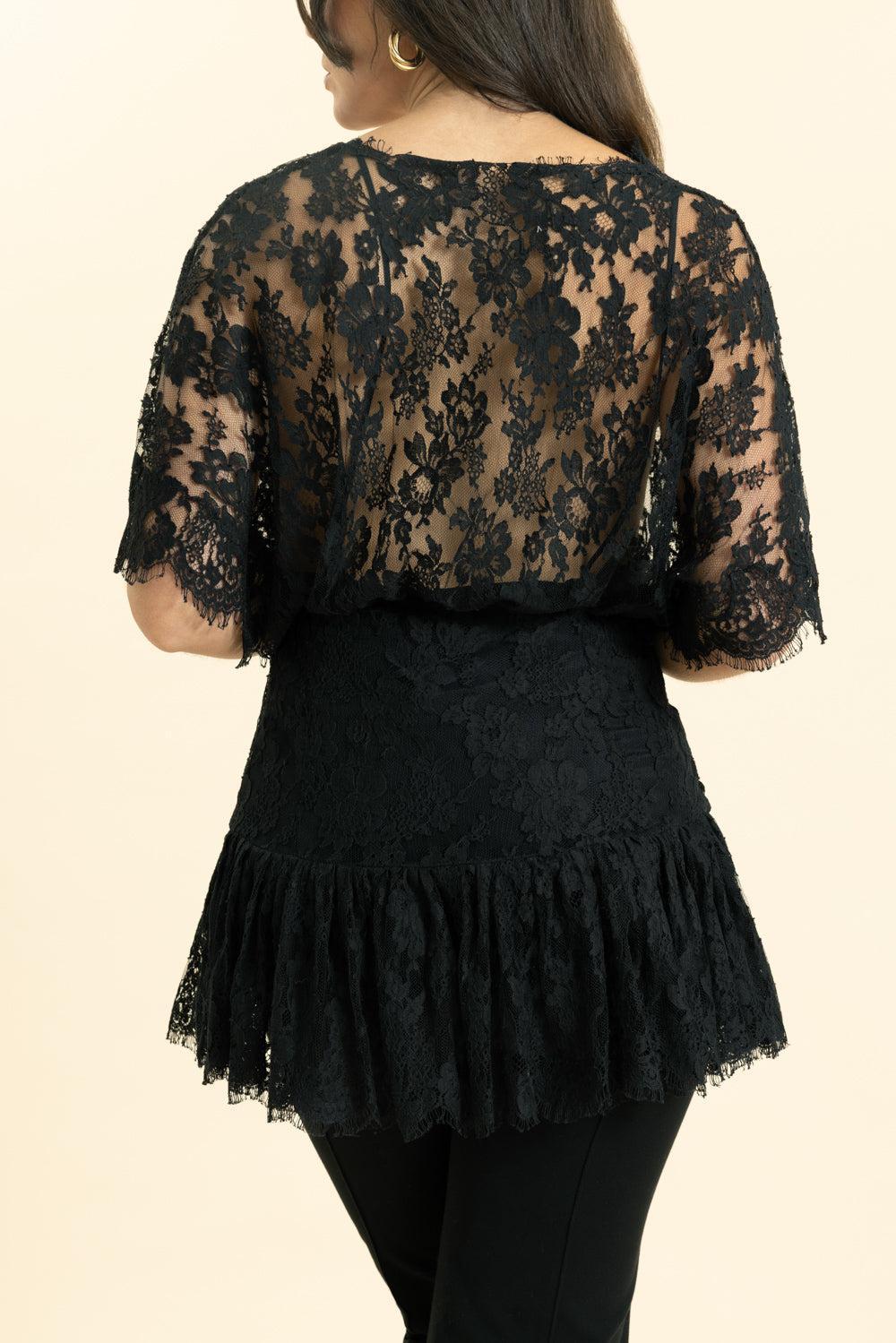 Fitted Ruffle Lace Top-BLACK-38-CLOTHINGTOPBLOUSE-CHLOÉ