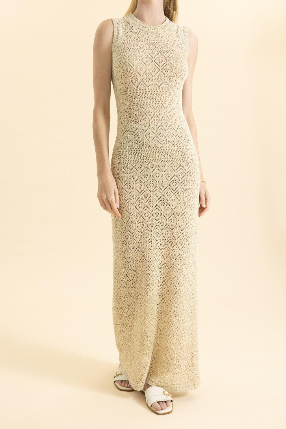 knit midi dress cream Twilight Moments Long Sleeve Knit Dress Cream