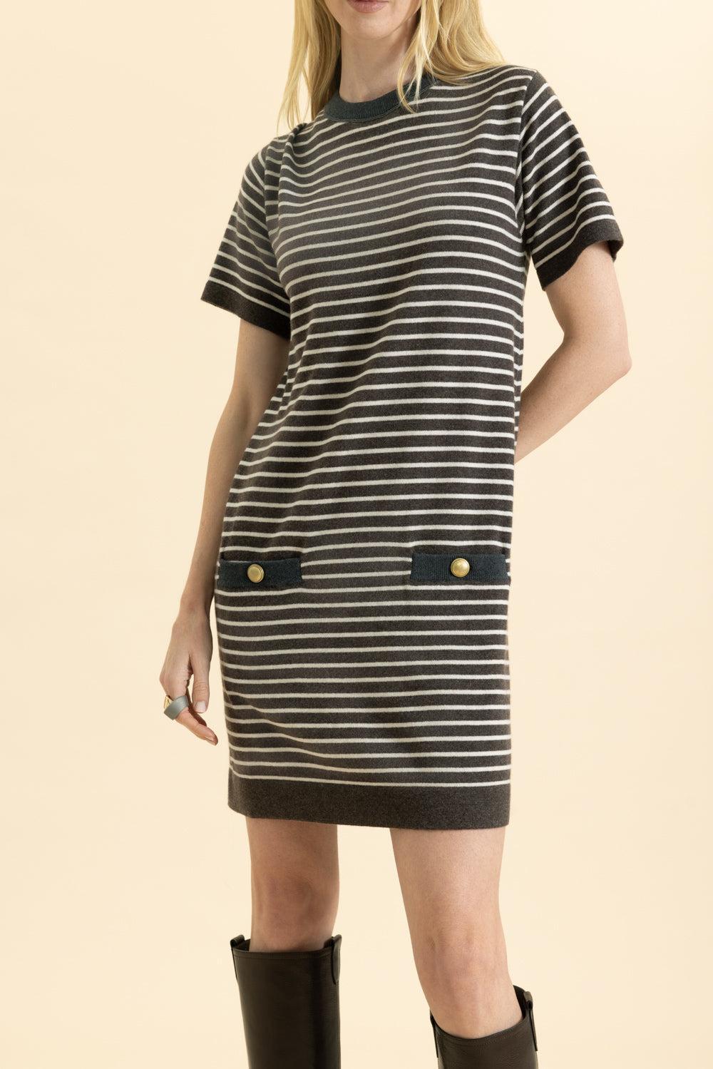 Stripe Shirt Dress-BROWN-XS-CLOTHINGDRESSCASUAL-BRUNELLO CUCINELLI