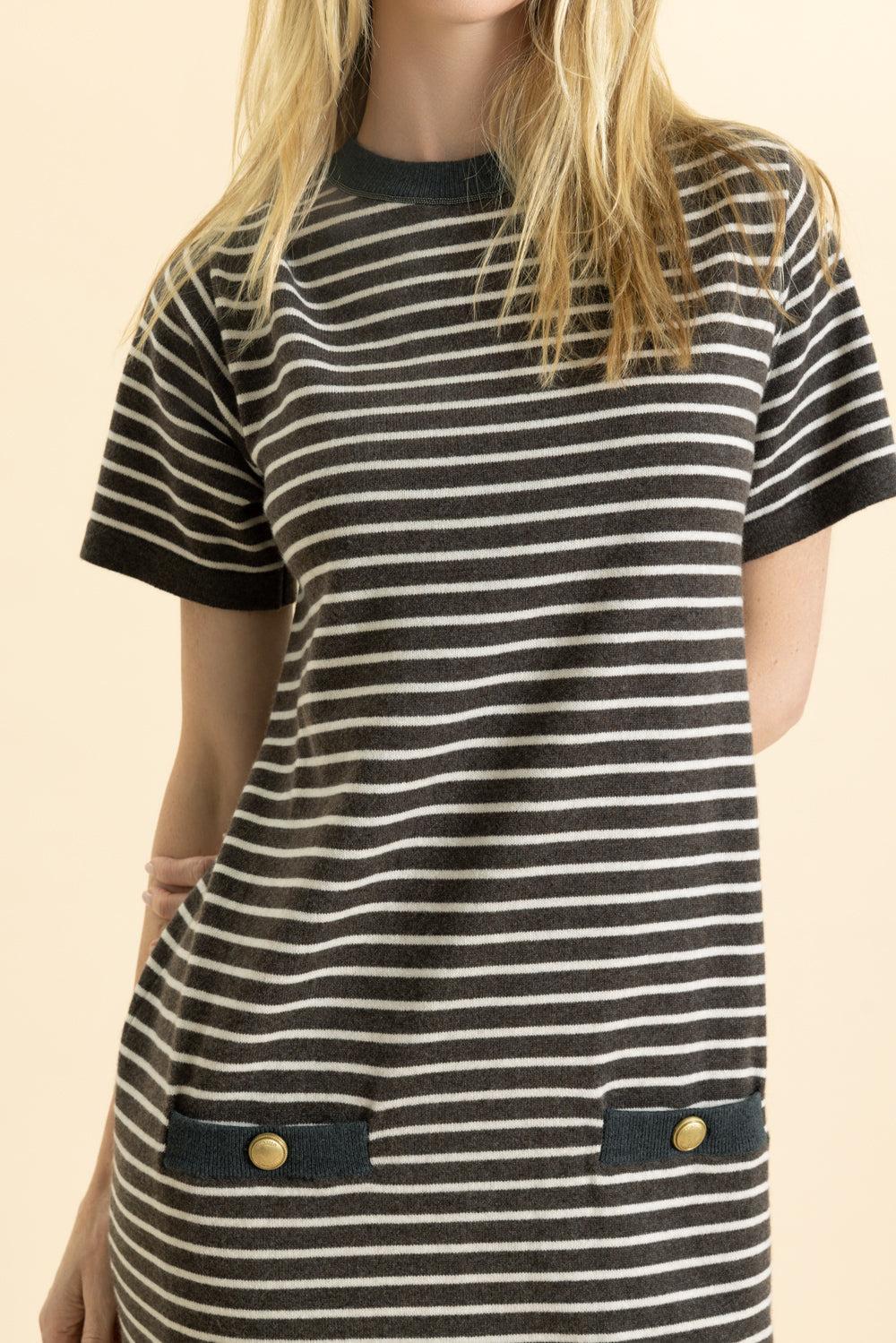 Stripe Shirt Dress-BROWN-XS-CLOTHINGDRESSCASUAL-BRUNELLO CUCINELLI