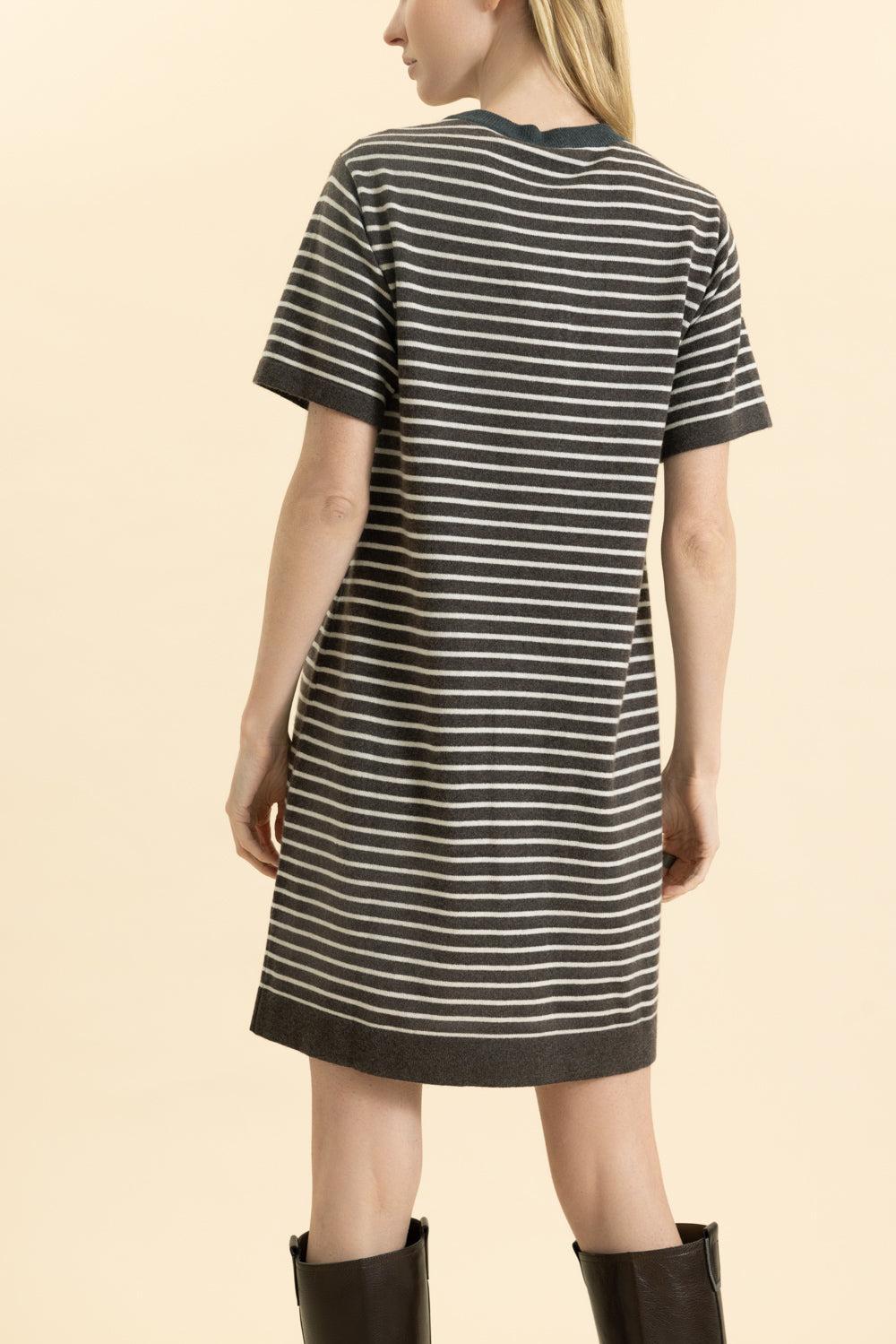 Stripe Shirt Dress-BROWN-XS-CLOTHINGDRESSCASUAL-BRUNELLO CUCINELLI