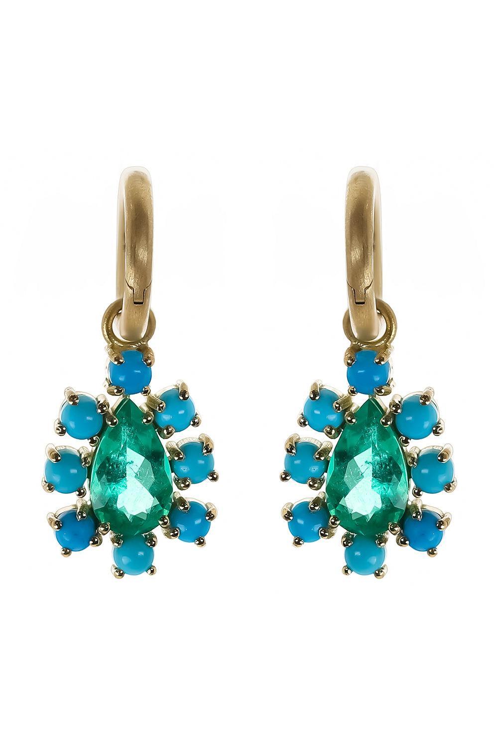 Emerald Turquoise Floret Gemmy Gem Earrings-YELLOW GOLD-JEWELRYFINE JEWELEARRING-IRENE NEUWIRTH JEWELRY