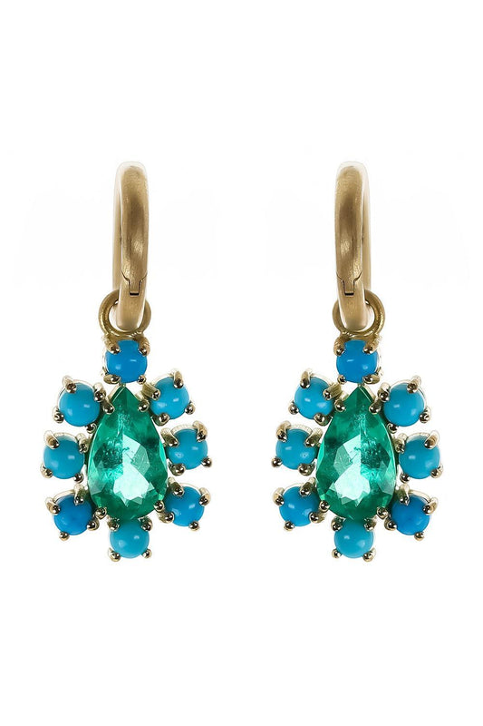 Emerald Turquoise Floret Gemmy Gem Earrings-YELLOW GOLD-JEWELRYFINE JEWELEARRING-IRENE NEUWIRTH JEWELRY