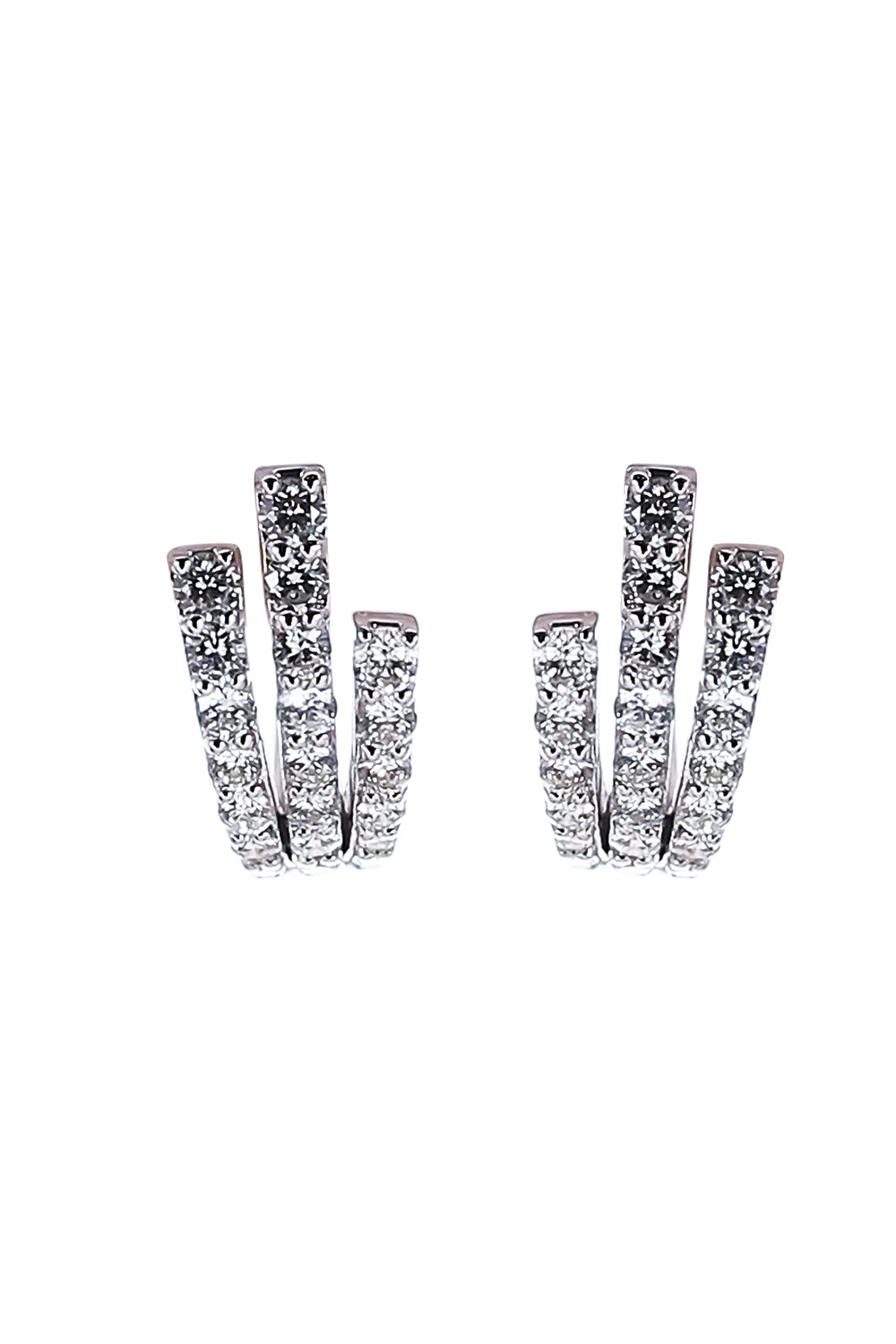 Diamond Three Line Stud Earrings - White Gold