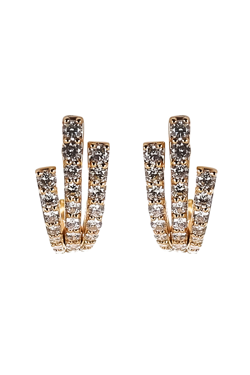 Diamond Three Line Stud Earrings - Yellow Gold