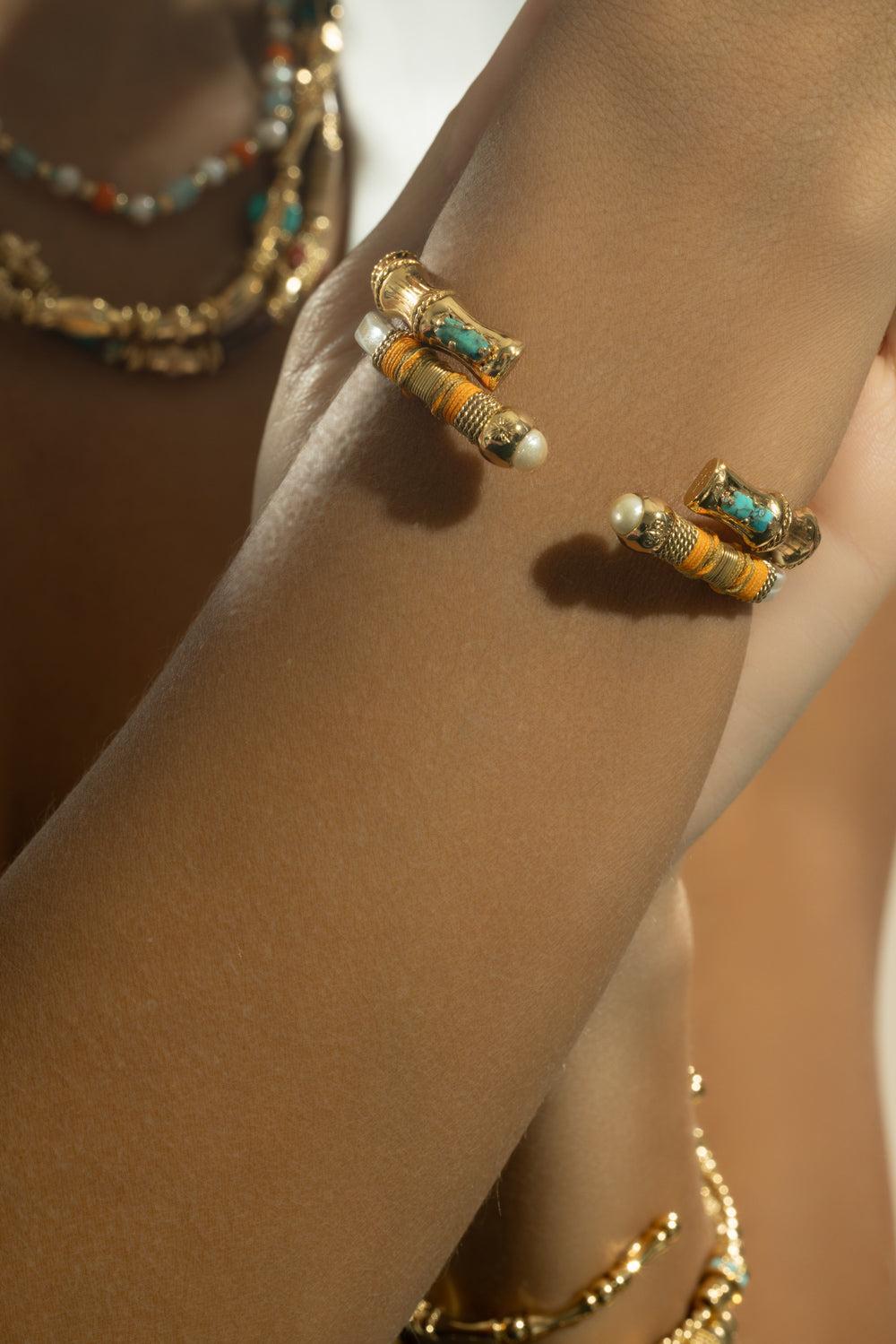 Pearl Orange Cream Sari Bracelet-CRM/ORNG-JEWELRYBOUTIQUEBRACELET O-GAS BIJOUX