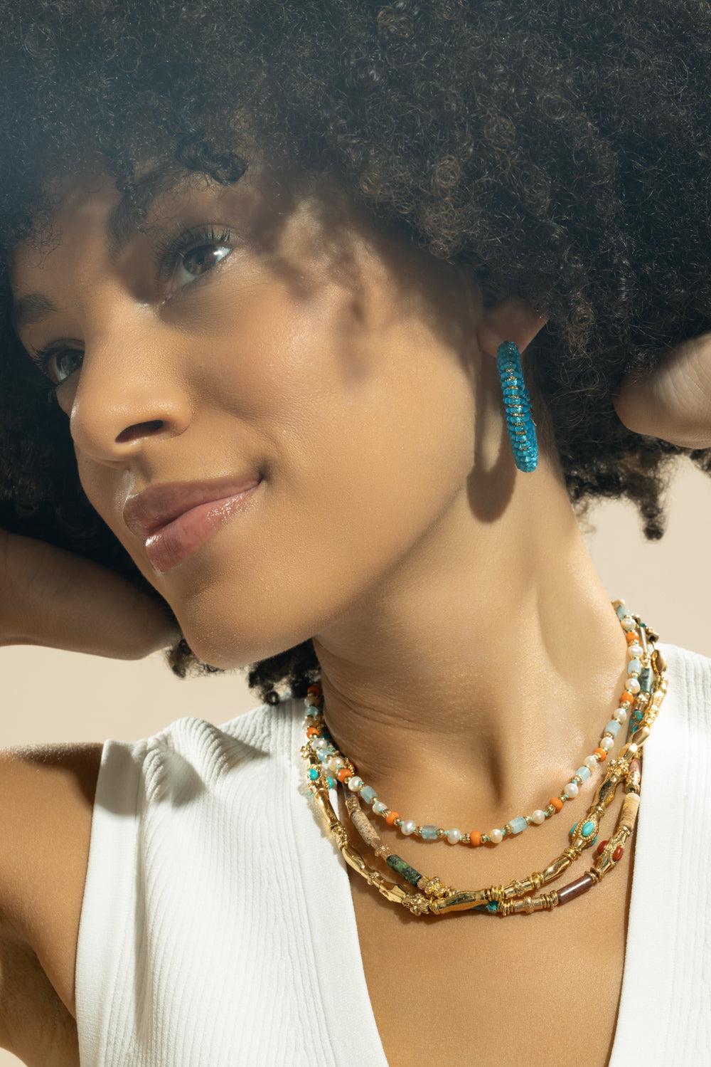 Blue Beaded Large Izzia Earrings-BLUE-JEWELRYBOUTIQUEEARRING-GAS BIJOUX