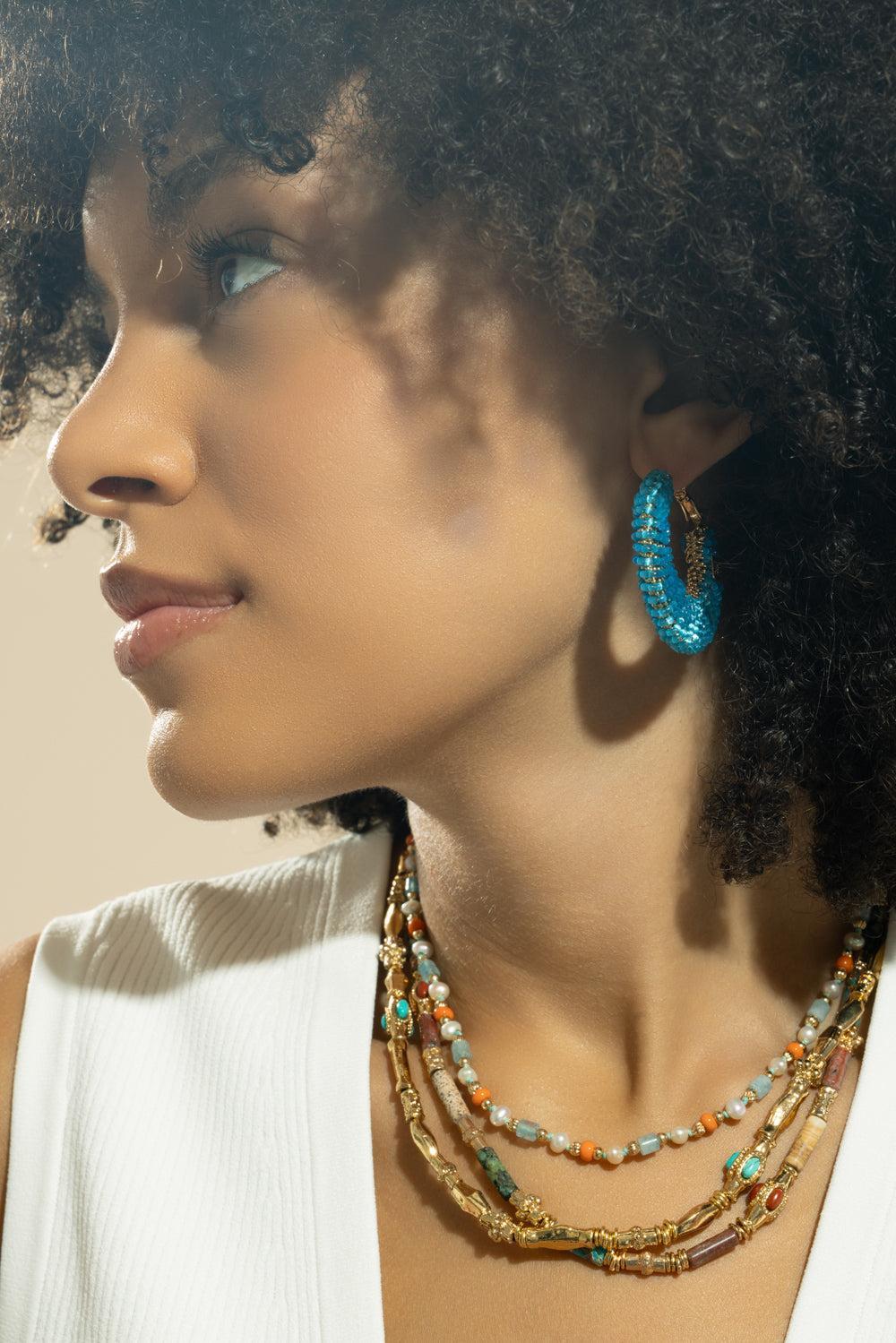 Blue Beaded Large Izzia Earrings-BLUE-JEWELRYBOUTIQUEEARRING-GAS BIJOUX