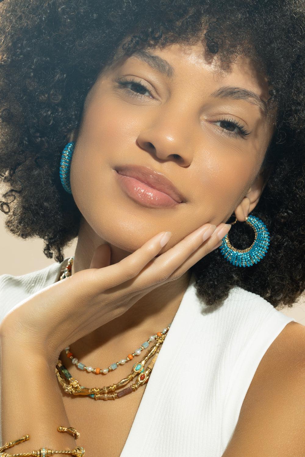 Blue Beaded Large Izzia Earrings-BLUE-JEWELRYBOUTIQUEEARRING-GAS BIJOUX