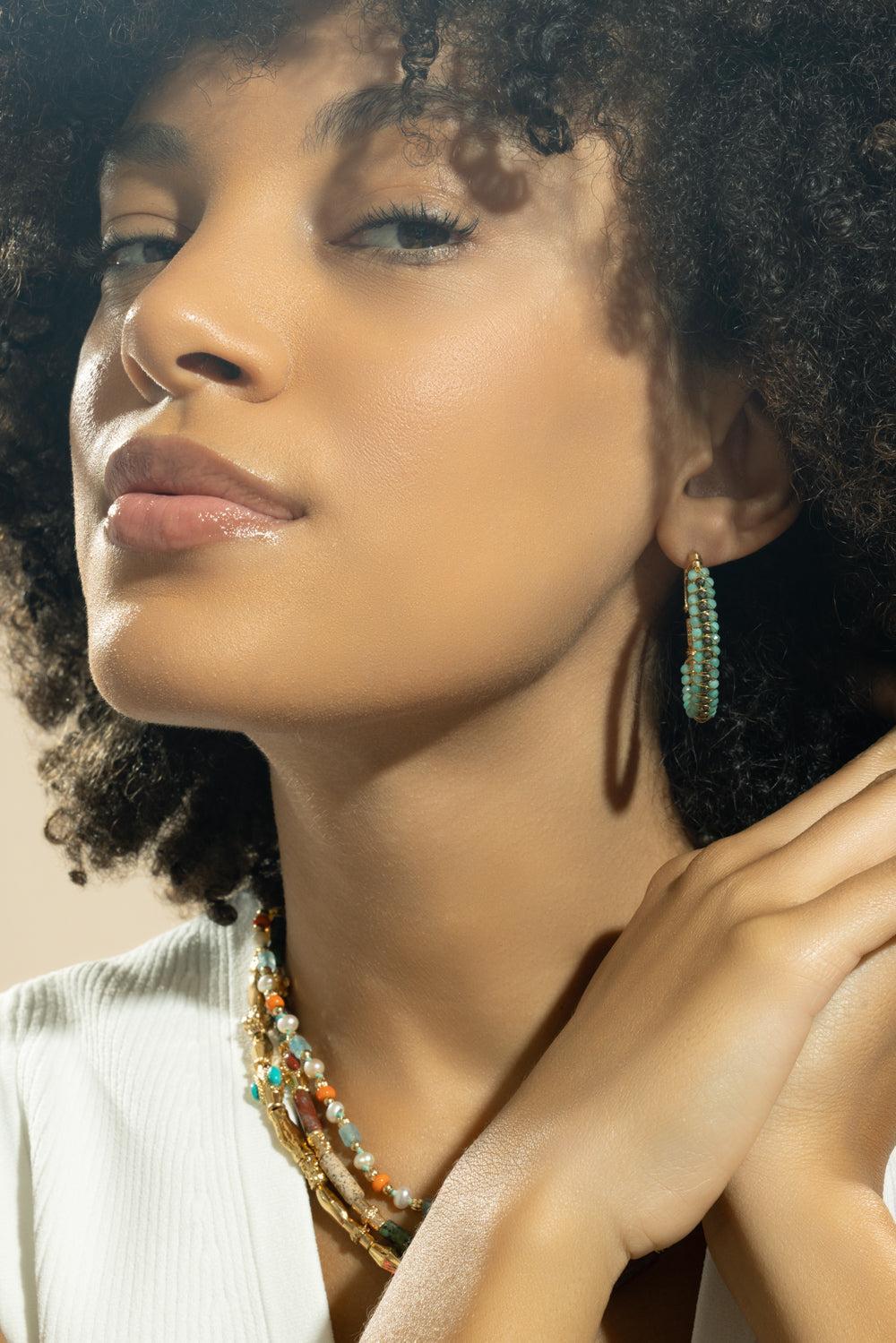 Turquoise Creole Lyre Hoop Earrings-TURQUOIS-JEWELRYBOUTIQUEEARRING-GAS BIJOUX