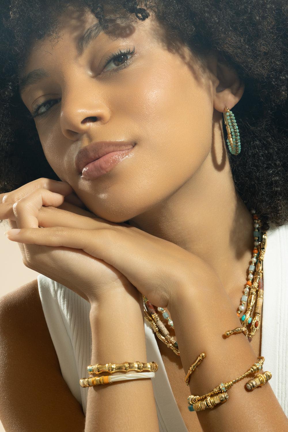 Turquoise Creole Lyre Hoop Earrings-TURQUOIS-JEWELRYBOUTIQUEEARRING-GAS BIJOUX