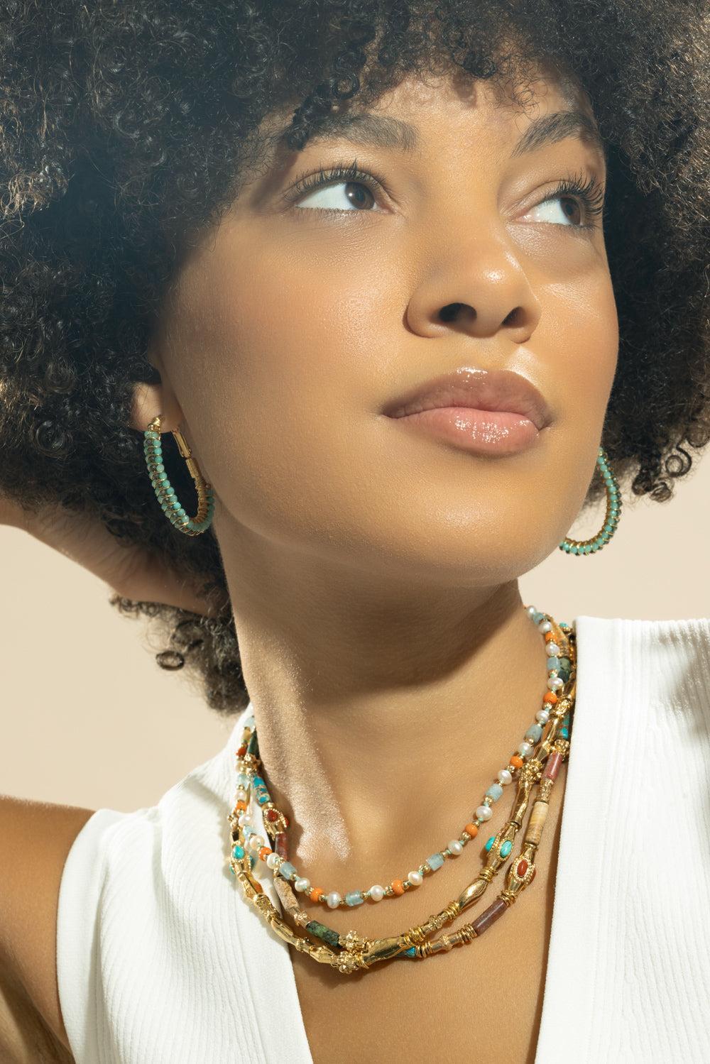 Turquoise Creole Lyre Hoop Earrings-TURQUOIS-JEWELRYBOUTIQUEEARRING-GAS BIJOUX