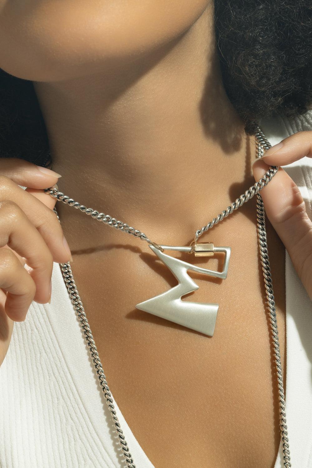 Large Mixed Metal Initial Lock-SILVER-JEWELRYFINE JEWELPENDANT-MARLA AARON