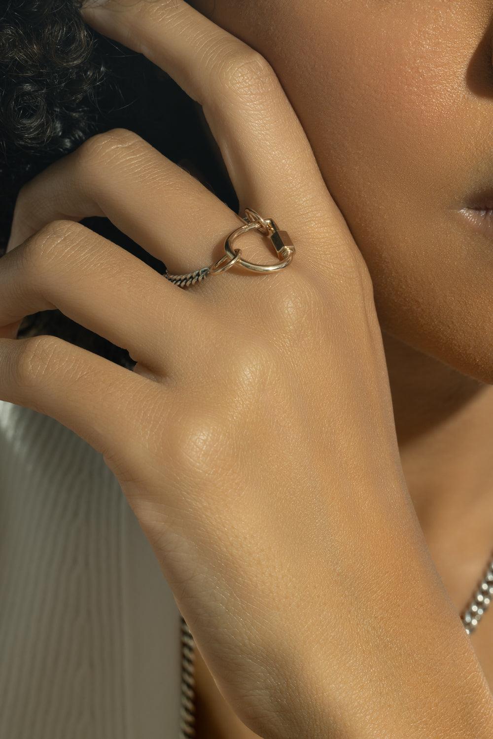 Thin Mixed Metal Not So Heavy Curb Chain Ring-SILVER-9-10-JEWELRYFINE JEWELRING-MARLA AARON